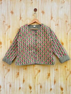 Indian 100% Pure Cotton Quilted Floral Short Jacket Reversible